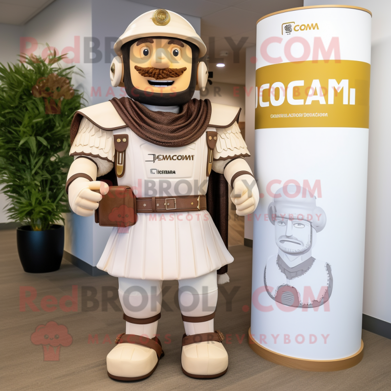 Cream Roman Soldier mascot costume character dressed with a Moto Jacket and Ties