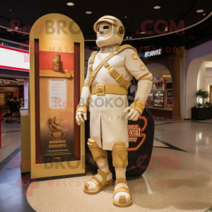Cream Roman Soldier mascot costume character dressed with a Moto Jacket and Ties