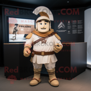 Cream Roman Soldier mascot costume character dressed with a Moto Jacket and Ties