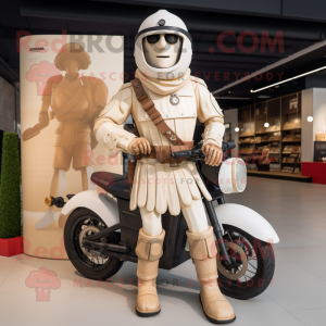 Cream Roman Soldier mascot costume character dressed with a Moto Jacket and Ties