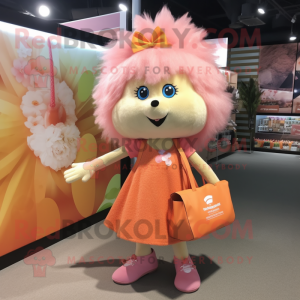 Peach Hedgehog mascot costume character dressed with a Mini Skirt and Tote bags