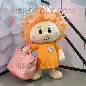 Peach Hedgehog mascot costume character dressed with a Mini Skirt and Tote bags