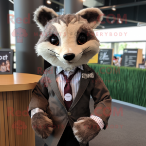 Brown Civet mascot costume character dressed with a Suit Jacket and Pocket squares