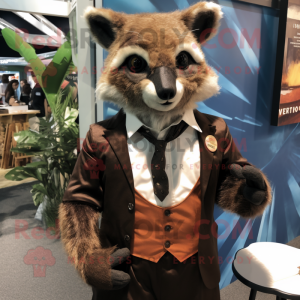 Brown Civet mascot costume character dressed with a Suit Jacket and Pocket squares