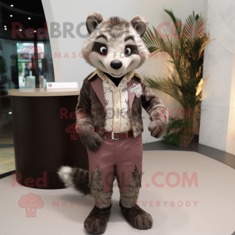 Brown Civet mascot costume character dressed with a Suit Jacket and Pocket squares