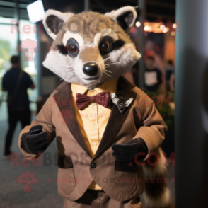 Brown Civet mascot costume character dressed with a Suit Jacket and Pocket squares