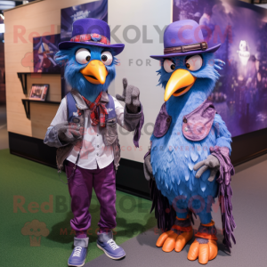 Purple Woodpecker mascot costume character dressed with a Boyfriend Jeans and Ties