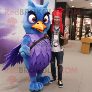 Purple Woodpecker mascot costume character dressed with a Boyfriend Jeans and Ties