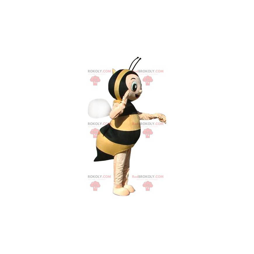 Mascote de abelha muito feliz. Fantasia de abelha -
