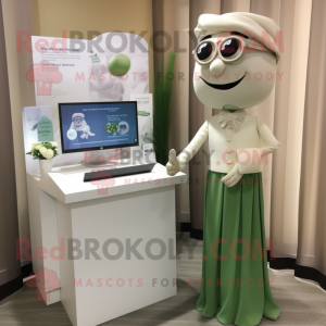 Olive Attorney mascot costume character dressed with a Wedding Dress and Earrings