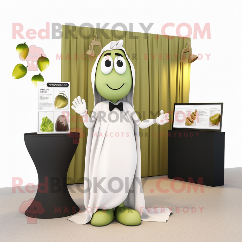 Olive Attorney mascot costume character dressed with a Wedding Dress and Earrings