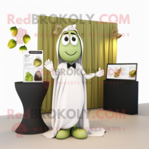 Olive Attorney mascot costume character dressed with a Wedding Dress and Earrings