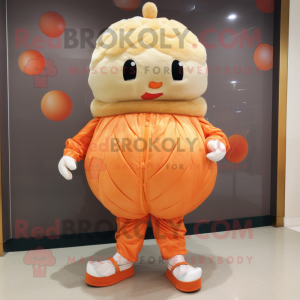 Peach Dim Sum mascot costume character dressed with a Shorts and Foot pads