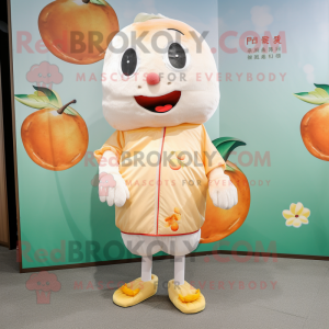 Peach Dim Sum mascot costume character dressed with a Shorts and Foot pads