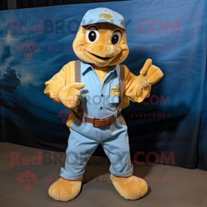 Gold Turtle mascot costume character dressed with a Chambray Shirt and Scarf clips