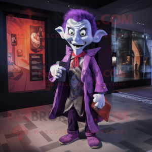 Lavender Vampire mascot costume character dressed with a Coat and Handbags