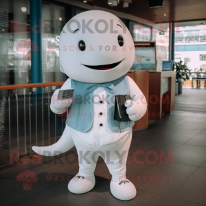 White Whale mascot costume character dressed with a Dress Pants and Coin purses