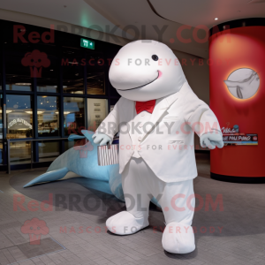 White Whale mascot costume character dressed with a Dress Pants and Coin purses
