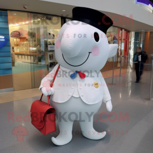 White Whale mascot costume character dressed with a Dress Pants and Coin purses