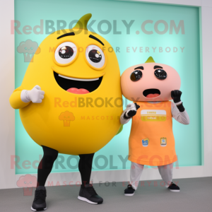 Peach Banana mascot costume character dressed with a Tank Top and Smartwatches