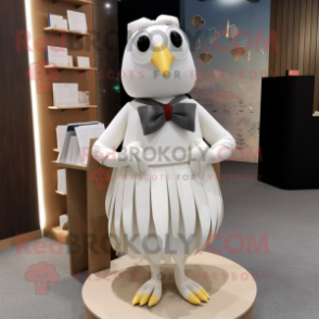 White Quail mascot costume character dressed with a Pencil Skirt and Bow ties