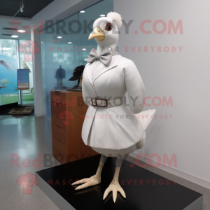 White Quail mascot costume character dressed with a Pencil Skirt and Bow ties