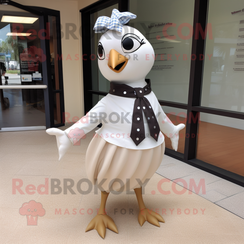 White Quail mascot costume character dressed with a Pencil Skirt and Bow ties White Quail mascot costume character dressed with a Pencil Skirt and Bow ties