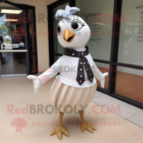 White Quail mascot costume character dressed with a Pencil Skirt and Bow ties