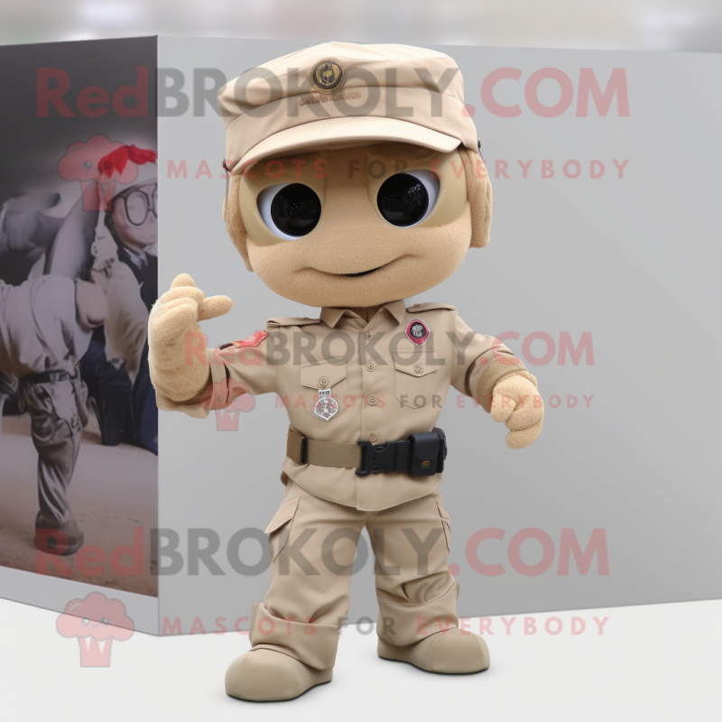 Beige Para Commando mascot costume character dressed with a Dress Shirt and Bracelets