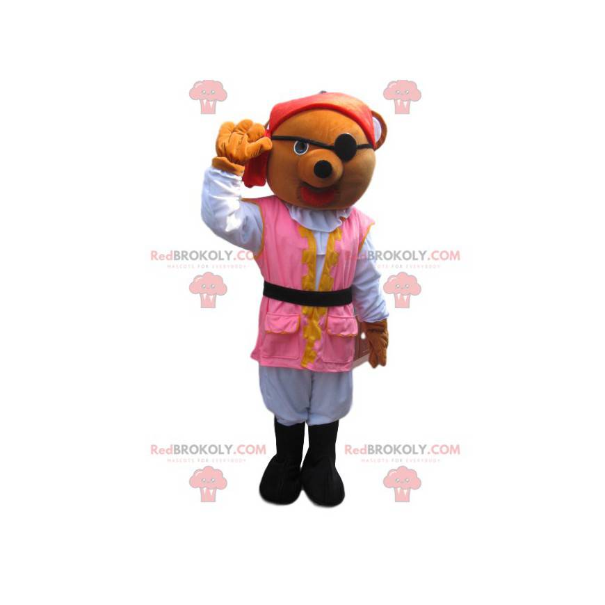 Mascotte d'ourson marron en tenue de pirate - Redbrokoly.com