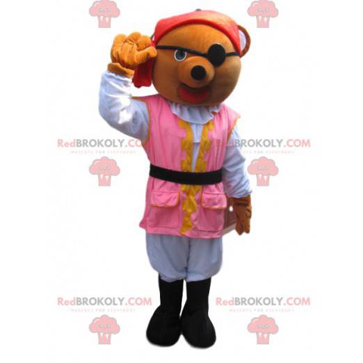 Mascotte d'ourson marron en tenue de pirate - Redbrokoly.com
