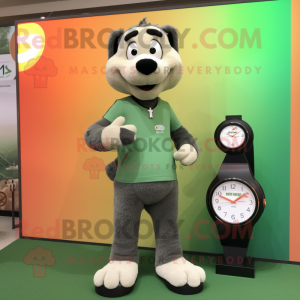 Olive Shepard'S Pie mascot costume character dressed with a Jeggings and Bracelet watches