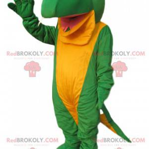 Mascot grote groene en gele hagedis. Hagedis kostuum -