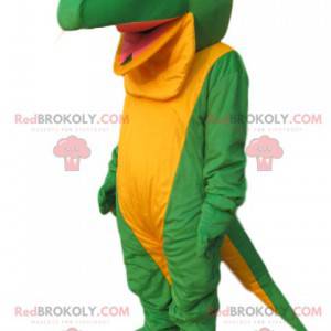 Mascot gran lagarto verde y amarillo. Disfraz de lagarto -