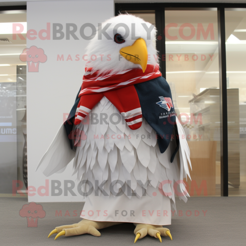 White Eagle mascot costume character dressed with a Long Sleeve Tee and Scarf clips