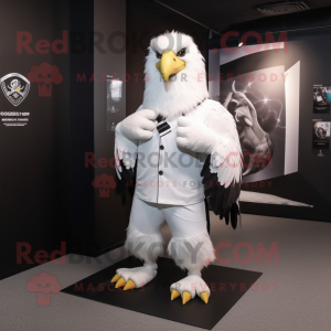 White Eagle mascot costume character dressed with a Long Sleeve Tee and Scarf clips