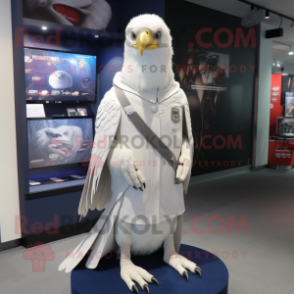 White Eagle mascot costume character dressed with a Long Sleeve Tee and Scarf clips