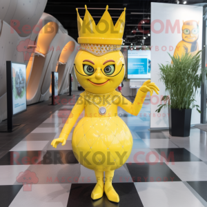 Yellow Queen mascot costume character dressed with a Romper and Anklets