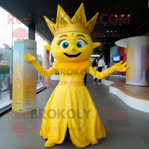 Yellow Queen mascot costume character dressed with a Romper and Anklets