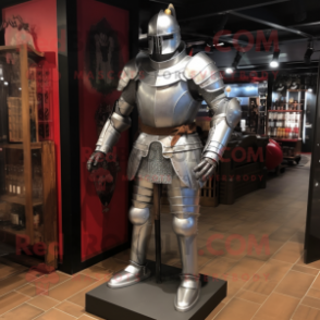 Silver Medieval Knight mascot costume character dressed with a Jeggings and Foot pads