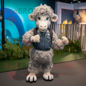 Gray Sheep mascot costume character dressed with a Jeggings and Rings