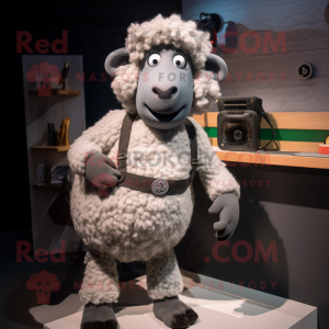 Gray Sheep mascot costume character dressed with a Jeggings and Rings