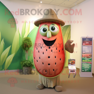 Tan Watermelon mascot costume character dressed with a Sheath Dress and Rings