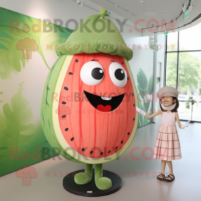 Tan Watermelon mascot costume character dressed with a Sheath Dress and Rings