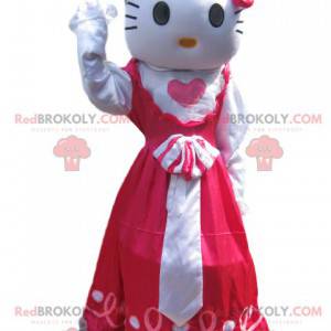 Mascotte Hello Kitty met een fuchsia satijnen jurk -