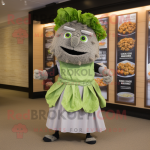 Gray Caesar Salad mascot costume character dressed with a Wrap Dress and Anklets