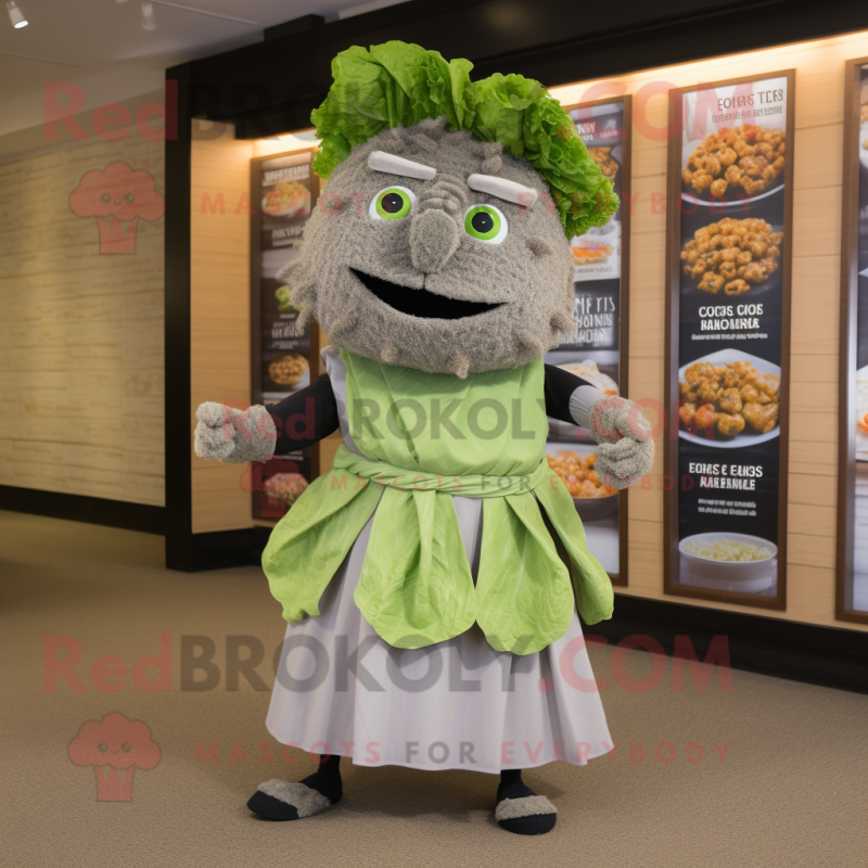 Gray Caesar Salad mascot costume character dressed with a Wrap Dress and Anklets Gray Caesar Salad mascot costume character dressed with a Wrap Dress and Anklets