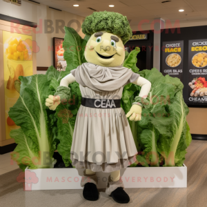 Gray Caesar Salad mascot costume character dressed with a Wrap Dress and Anklets