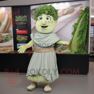 Gray Caesar Salad mascot costume character dressed with a Wrap Dress and Anklets