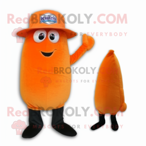 Orange Kiwi mascot costume character dressed with a Long Sleeve Tee and Hat pins